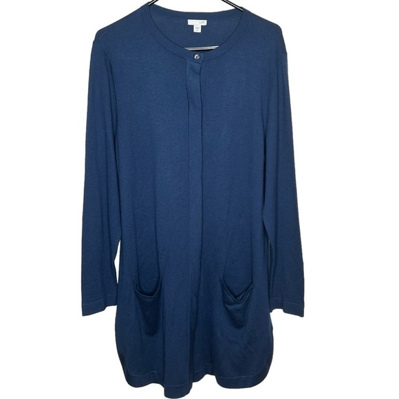 J Jill Womens Wool Blend Button Up Longline Blue Cardigan Sweater Large Tall - Picture 1 of 4